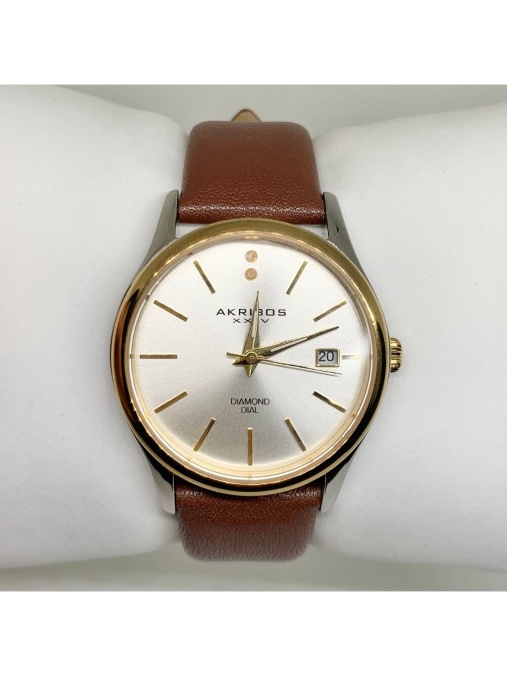 Akribos XXIV Diamond Dial Two Tone Date women Quartz Watch 34mm Sapphire running
